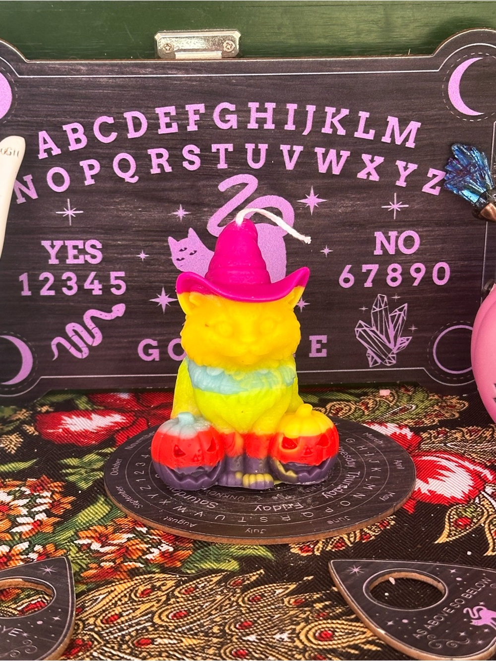 Rainbow Witch Cat Candle | Halloween Black Cat Candle